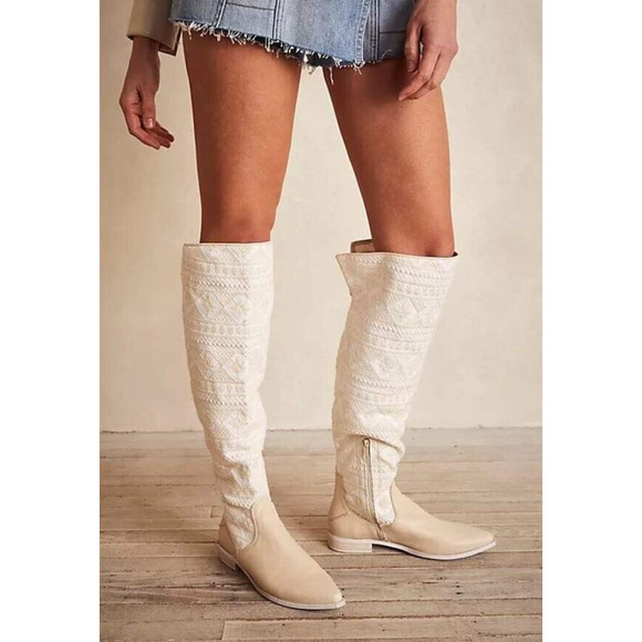 Free People Shoes - Free People Bren Textile Slouch Boots Size 36.5  Size 6.5  Cream Leather New